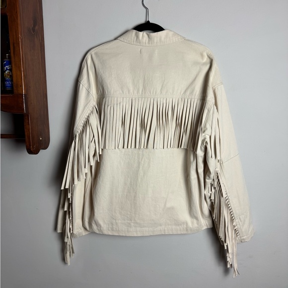 AQUA Fringe Utility Jacket – Cream Cotton Western Shacket (Size S) - Picture 4 of 8